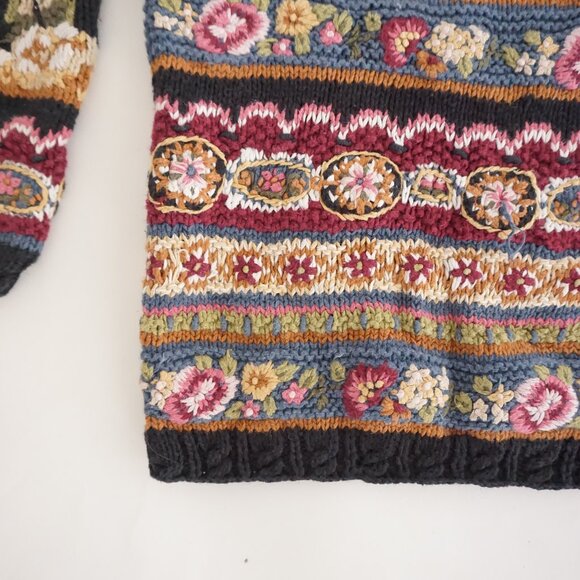 Vintage Express Tricot Floral Stripe Textured Chunky Knit Cottagecore Sweater M - Picture 7 of 11